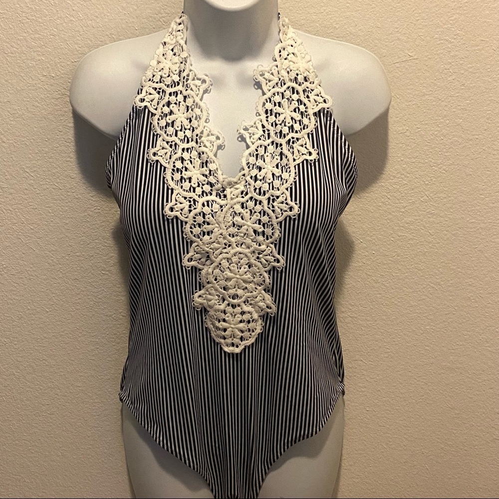 Blooming Jelly SZ XL Bathing Suit Black & White Stripe One Piece